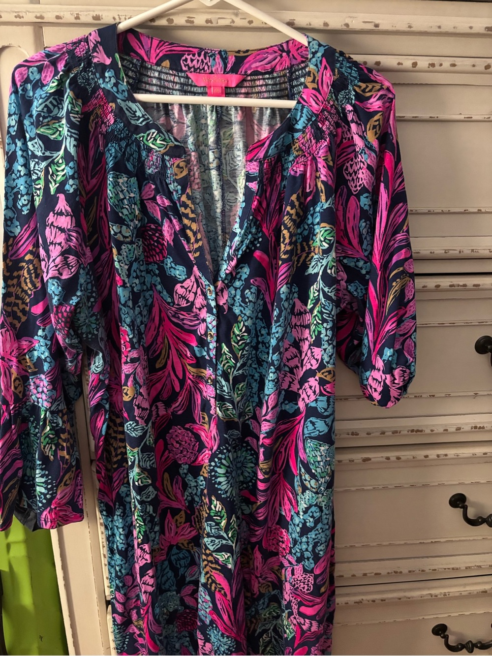 Lilly Pulitzer Navy Dress with Pink & Teal Floral Print